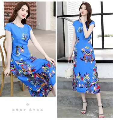 Vestidos mujer, ограниченная серия, новинка, с круглым вырезом, до середины икры, Vestido, Longo, Vanled, платье, женское, с коротким рукавом, круглый вырез, длинное, с принтом, тонкое - Цвет: 23