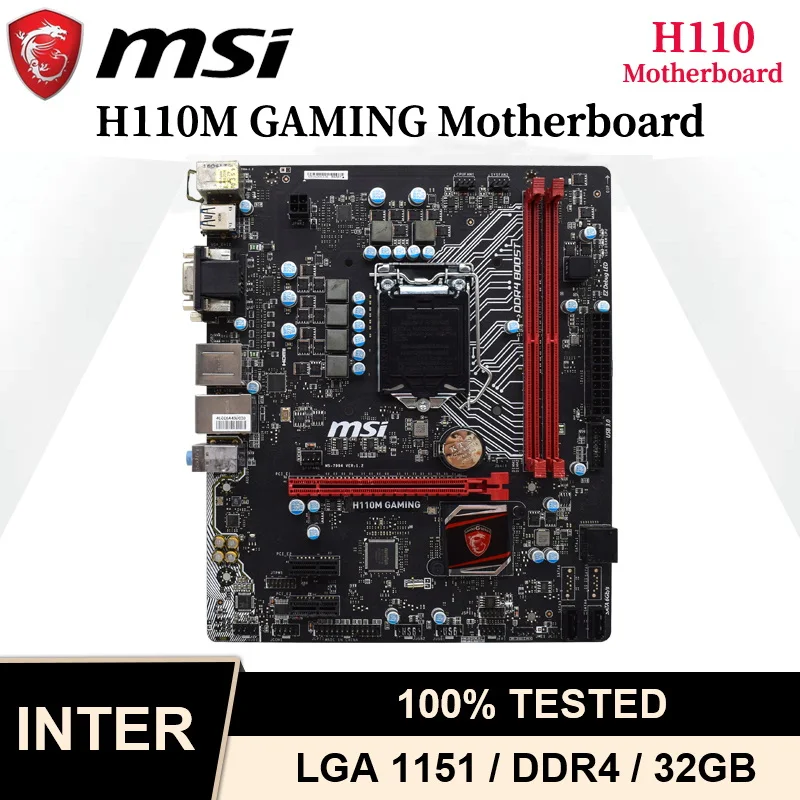 

1151 Материнская плата MSI H110M игровая материнская плата DDR4 32 Гб Intel H110 PCI-E 3,0 USB3.1 SATA III VGA Micro ATX для процессора Core i3-7300