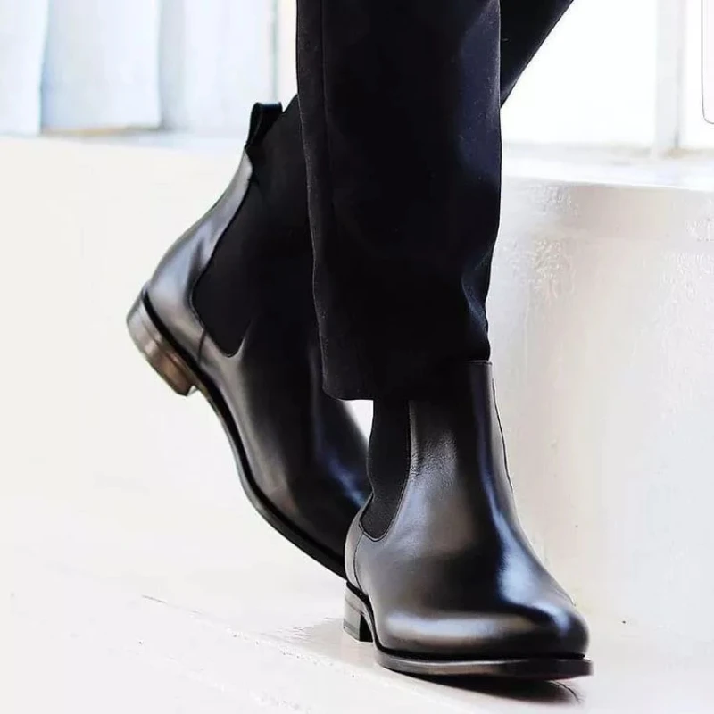 

Men Autumn and Winter Fashion Cuff Pointed Low Heel Black High-grade Leisure Comfortable Classic Chelsea Boots PU 8KH467