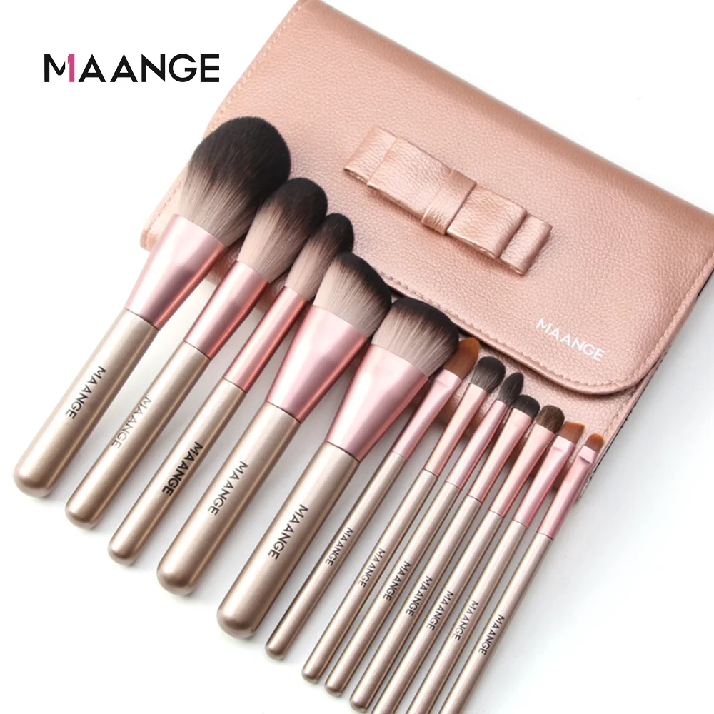 Набор кистей для макияжа MAANGE кисточки с ручкой и сумкой синтетического тона