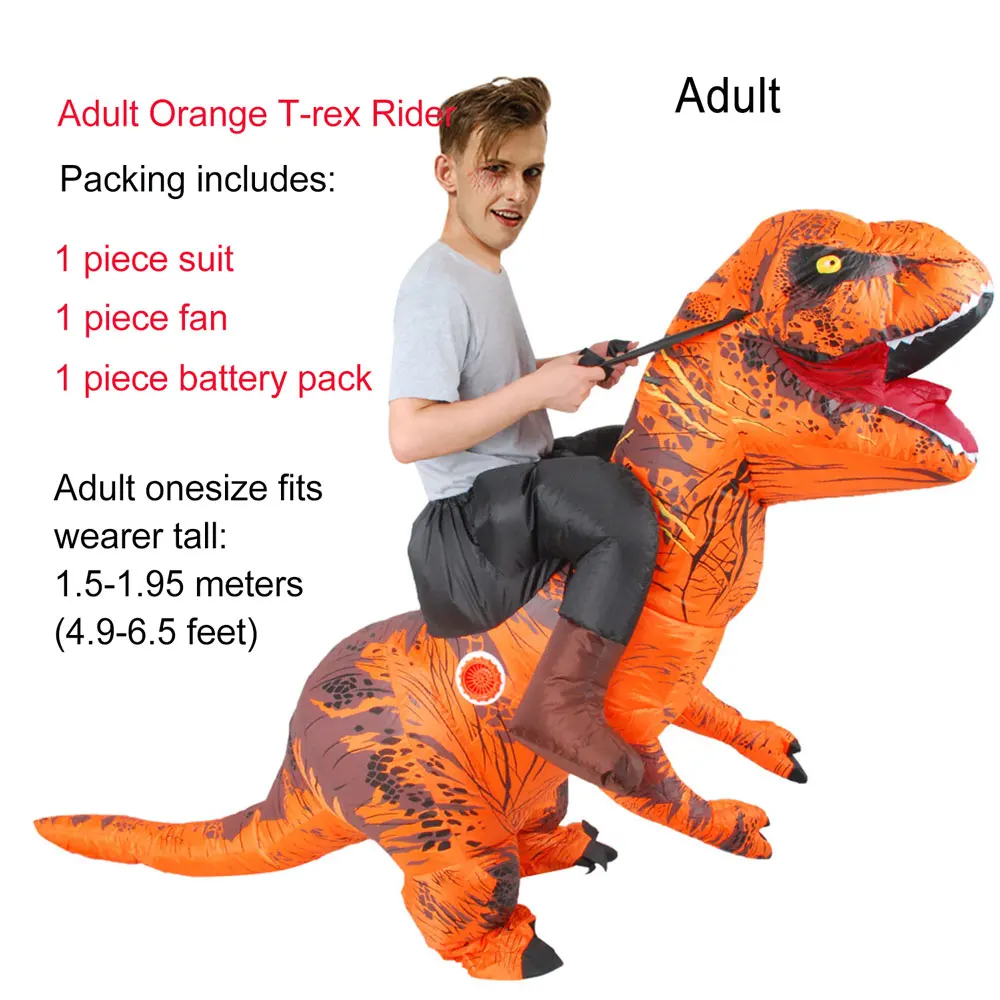 Adult Orange Rider JYZCOS взрослый T REX надувной костюм динозавра Хэллоуин партии Косплей Костюм для женщин мужчин детей Карнавальный костюм - Цвет: Adult Orange Rider