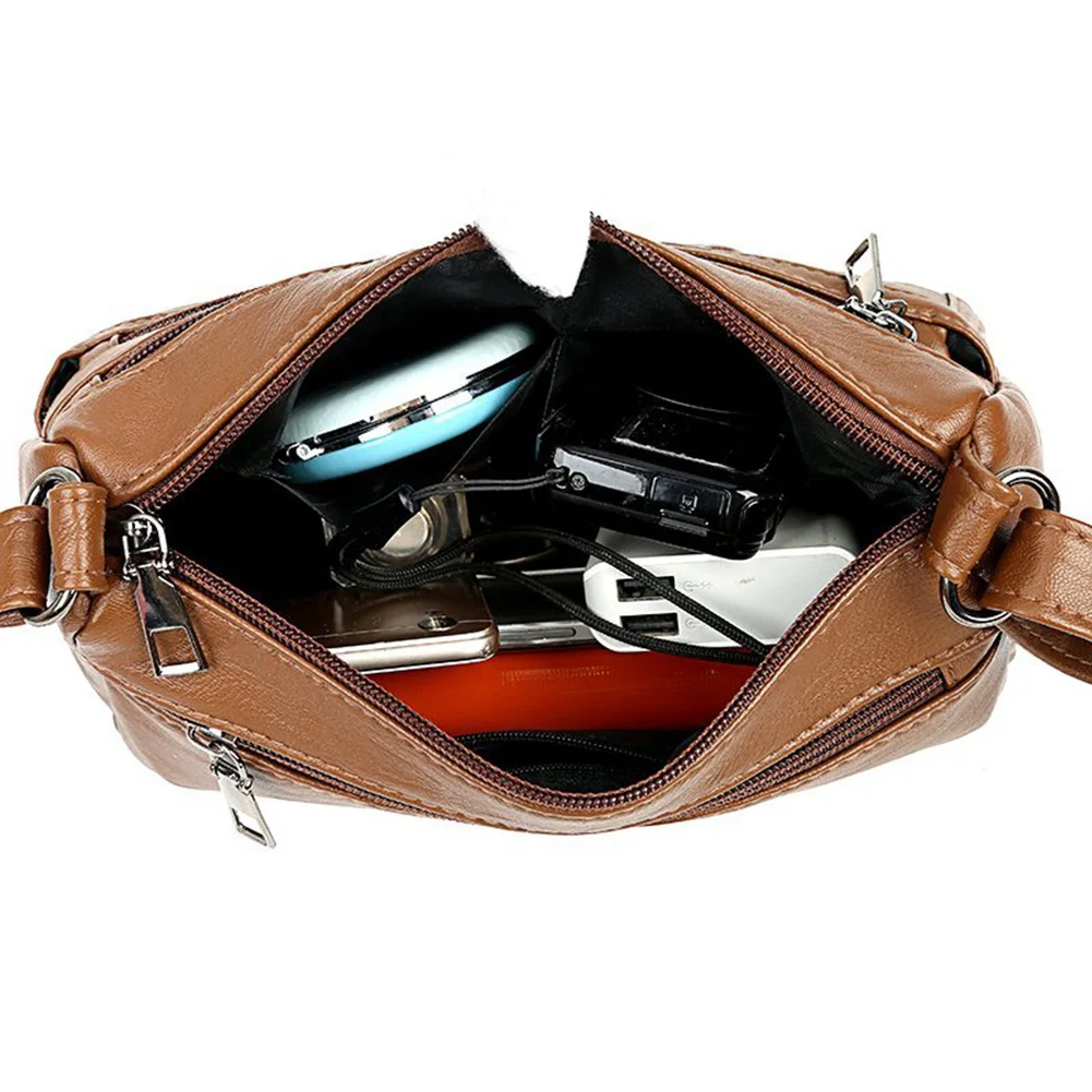 

Elegant Women Solid Color PU Leather Crossbody Bag 2021 New Large Capacity Multi Pocket Shoulder Bag Female Retro PU Handbag
