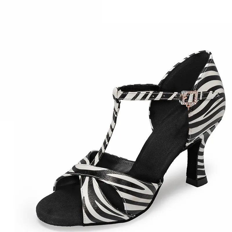 Latin Dance Shoes 2021 Zebra Pattern Satin Soft Thicker Insole Padding Comfortable Ballroom Salsa Dance Shoes For Latin Dance