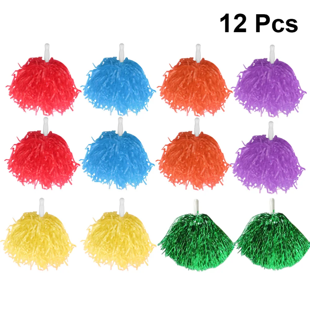 

12pcs Cheerleaders Supplies Cheering Poms Cheering Garland Shiny Cheering Balls With Handle(Blue + Yellow + Purple + Orange + Re
