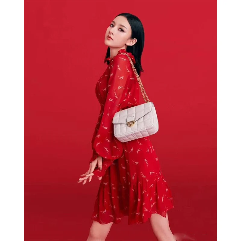 

Women Runway Dress High Quality Spring Summer Ruffles Collar Long Sleeves Feather Print Elegant Dresses Vestidos NP1456C