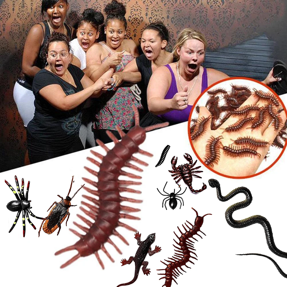 

148pcs April Fools Day Halloween Toys Burlesque Toy Lifelike Simulation Rubber Centipede Gags & Practical Jokes Prop Decorations