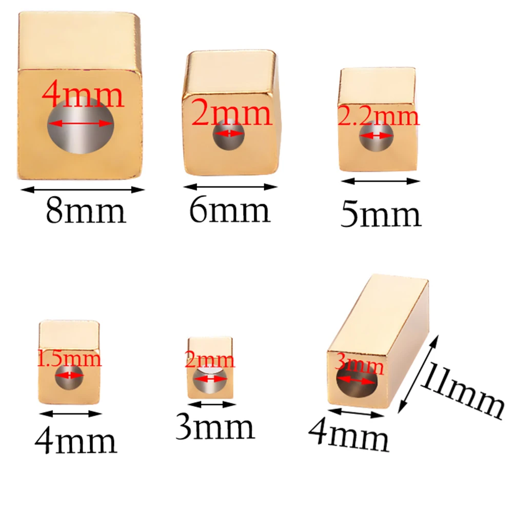 Бусины Из Нержавеющей Стали золотого и серебряного цвета Квадратные бусины