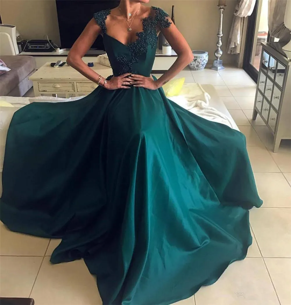 

Green Evening Dress 2019 Beaded Lace robe de soiree Floor Length Long Formal Occasion Cheap Women prom Gowns evening dresses