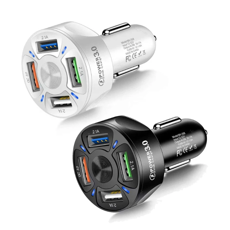 

4 Ports 3 USB Car Charger Quick Charge 3.0 Universal Fast Charging Mobile Phone Car Charger for Cars Suvs
