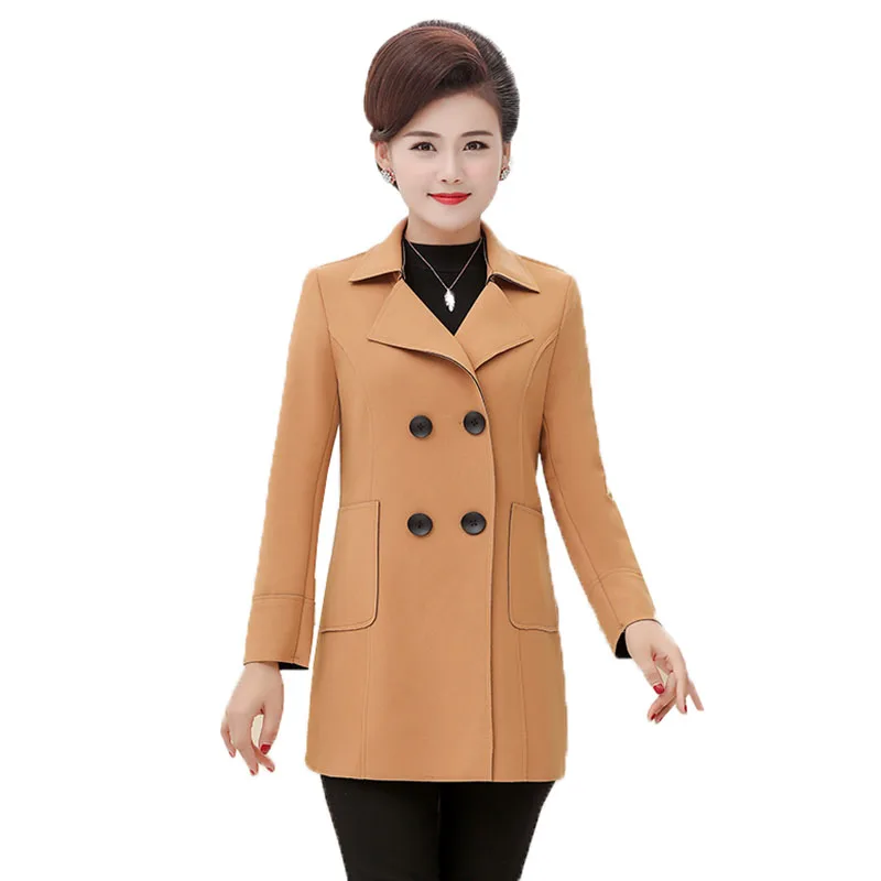 

2020 Spring New Windbreaker Middle-aged Women's Trench Coat Mid-Long Double Breasted Elegant Ladies Coat Outerwear Plus Size 5XL