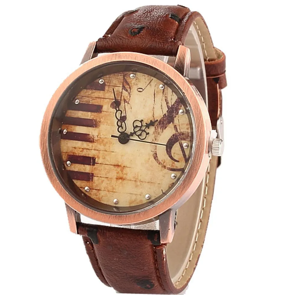 Женские часы Винтажный дизайн музыкальные ноты фортепиано с узором клавиш