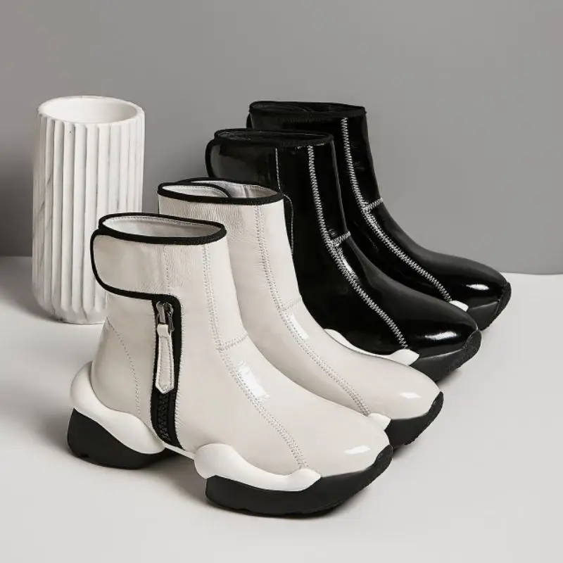 

RIZABINA New Women Ankle Boots Real Leather Thick Bottom Mixed Color Women Winter Autumn Short Boots Footwear Size 34-42