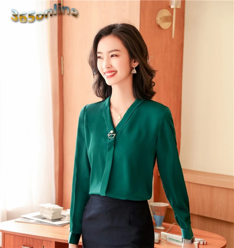 Женская блузка с V образным вырезом длинным рукавом|Блузки| |