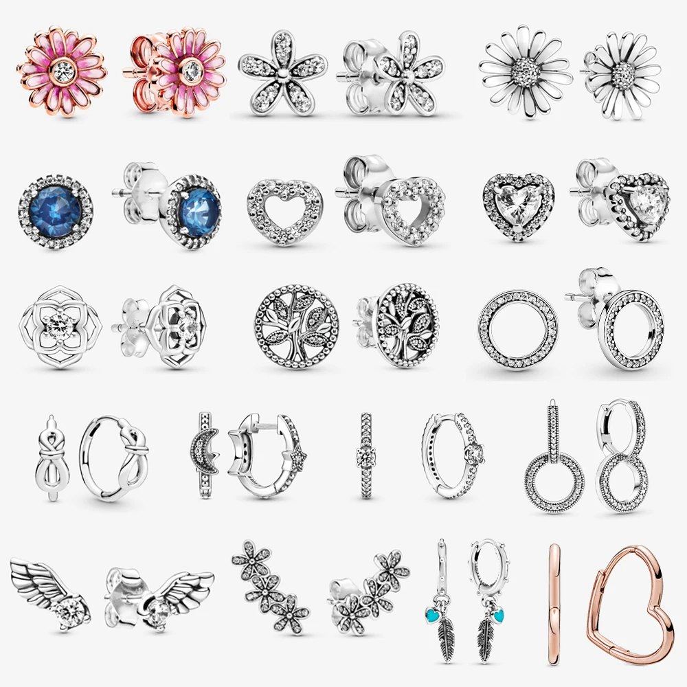 

Women Jewelry Sterling Silver Fit Original Pandora DIY Designer Charms Accessories Earrings Pendientes Plata De Ley 925 Mujer