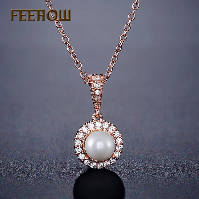 FEEHOW Классический круглый белый искусственный жемчуг Простой Компактный кулон