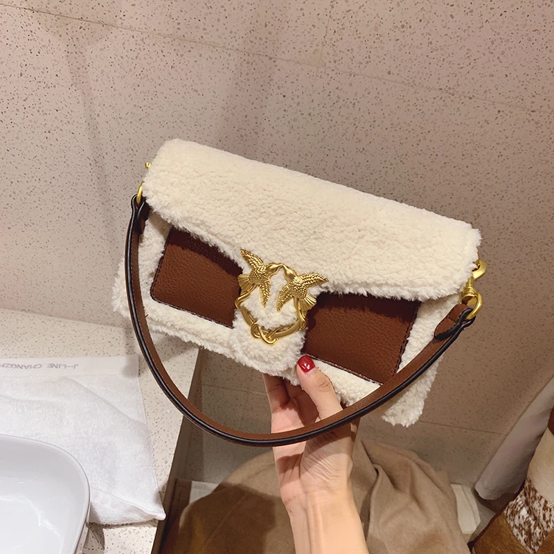Женские роскошные сумки женские дизайнерские одноцветные овчина плюшевая сумка