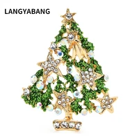 green rhinestone star christmas tree brooches women men party new year brooch pins gifts