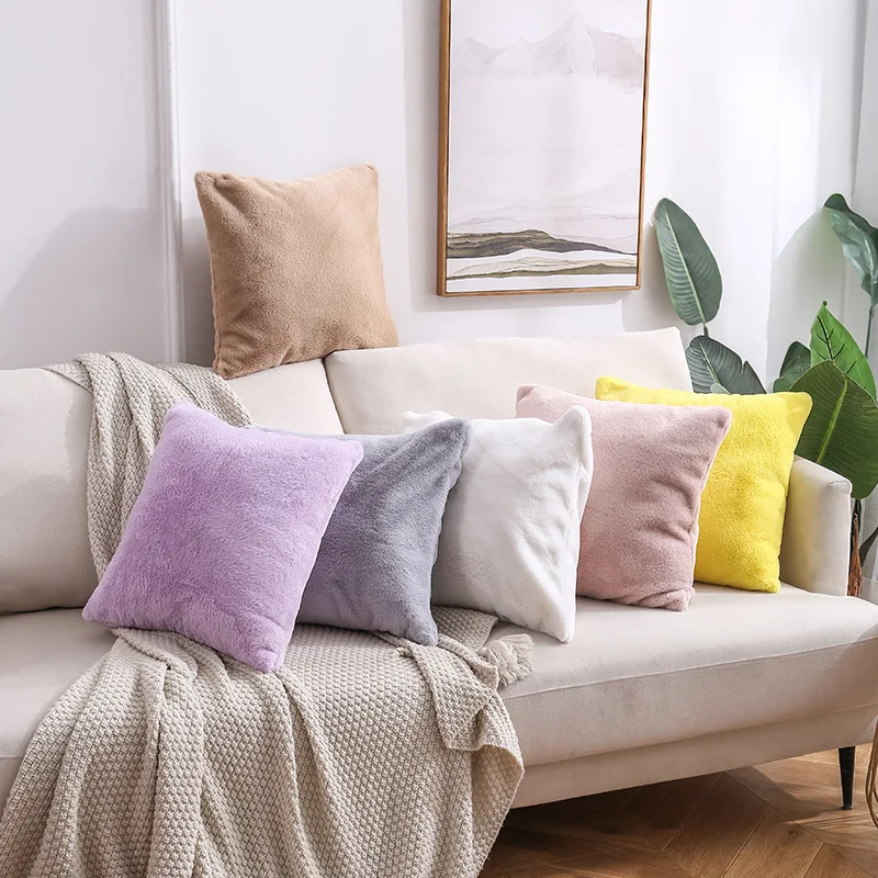 

45*45 Plush Solid Decorative Pillowcase Home Decor Flocked Pillow Hugs Throw Cushion Cover Office Sofa Cushion Pillowcover 40010