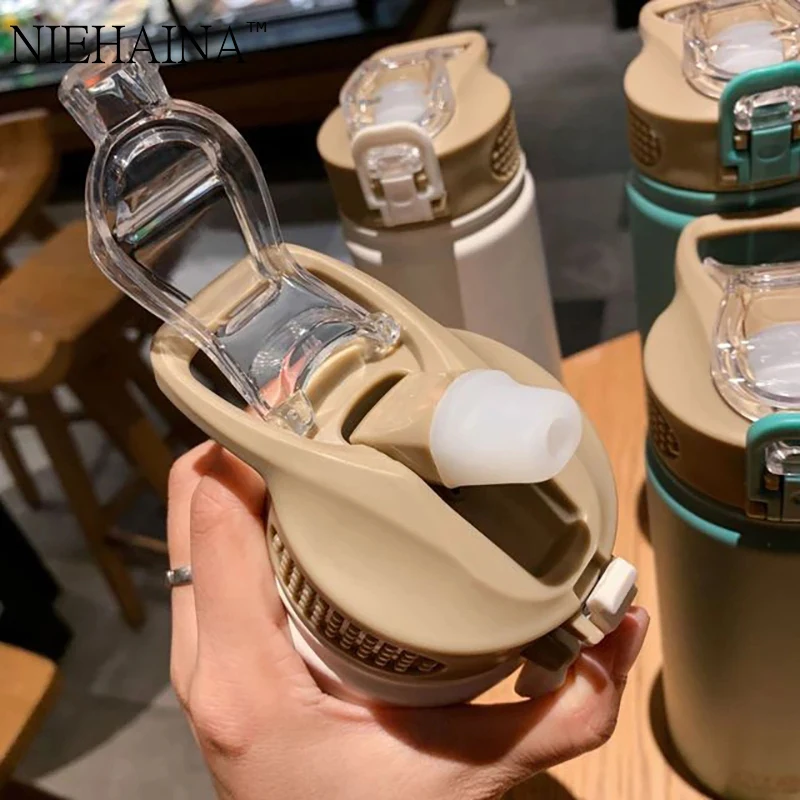 530/750Ml термос кружка с трубочкой Нержавеющая сталь крышкой Термальность изоляции