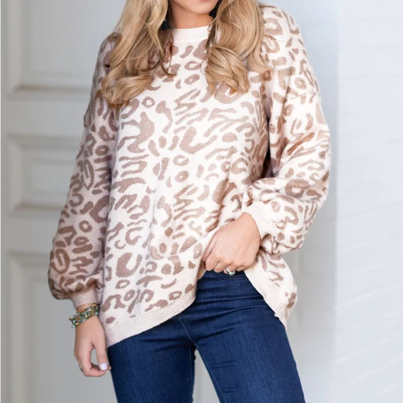 Свитер Леопардовый свободный Женский пуловер осень и зима теплый 2019 Новый Модный