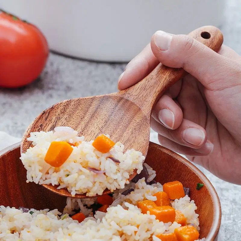Teak Wood Spoon Natural Solid Rice Wooden Paddle Big Potato Serving Kitchen Utensils | Дом и сад