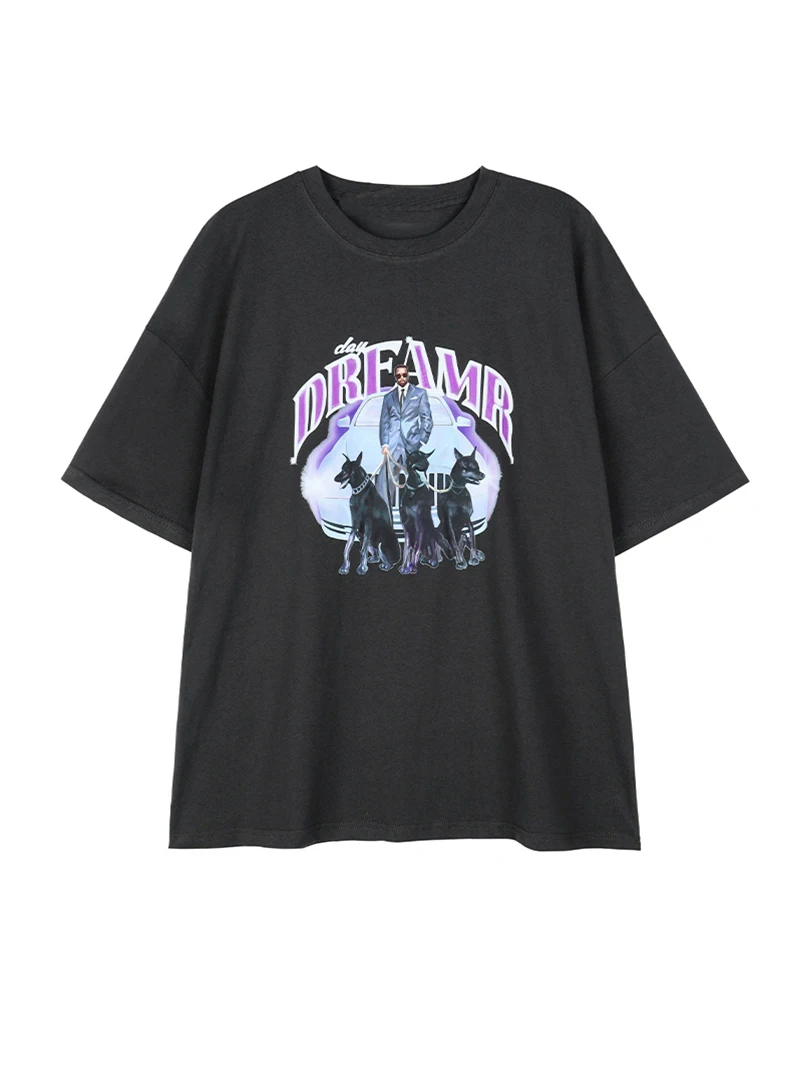 

2021 new streetwear T-shirt short-sleeved American retro black Gothic T-shirt pattern top women summer T-shirt