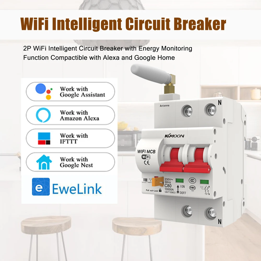 Новый 2P WiFi Интеллектуальный автоматический выключатель с контролем энергии и