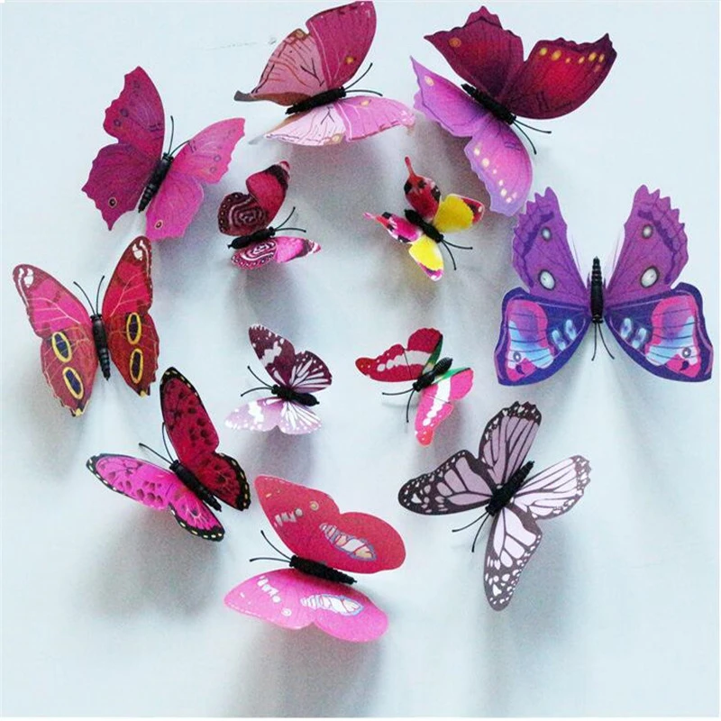 12 шт. Новогоднее украшение дома бабочка стикер на стену магнит наклейки