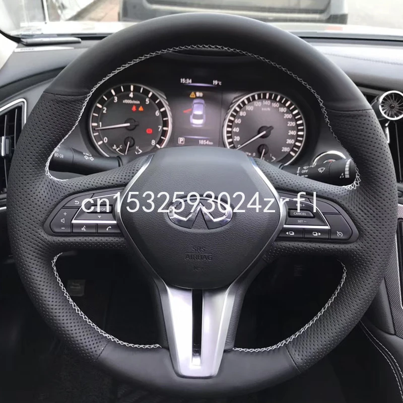 

For Infiniti Q50L QX50 DIY Hand sewing steering wheel cover Black Suede Leather