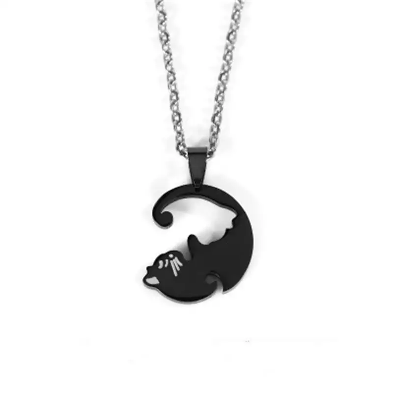 

Cute Cat Couple Necklaces Stainless Steel YinYang Taichi Bring Good Luck Pendant Necklace for Lover Friends Gift Jewelry