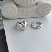 hip hop fashion ring for women simple love heart shape wide face open adjustable ring