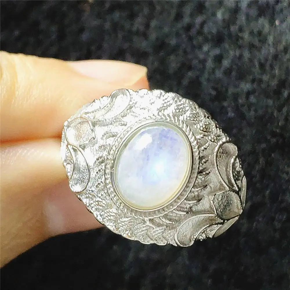 Натуральный лунный камень голубой свет кристалл регулируемое кольцо 10x8 мм бисер