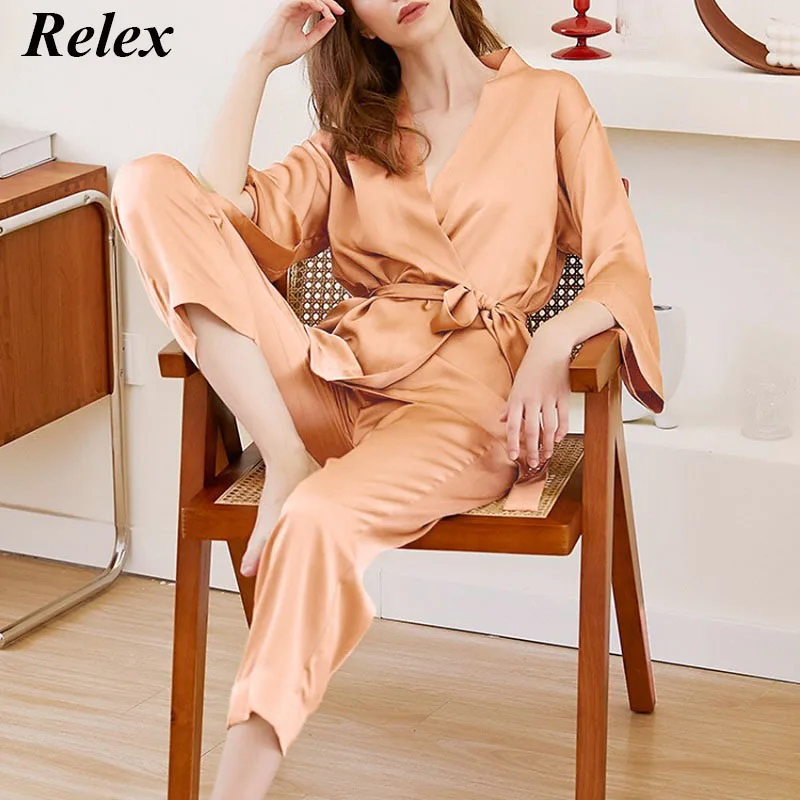 

Spring 2022 New Champagne Lace Pajama Set European And American Imitation Silk Women Homewear Suit Ladies Elegant Sleep Clothes