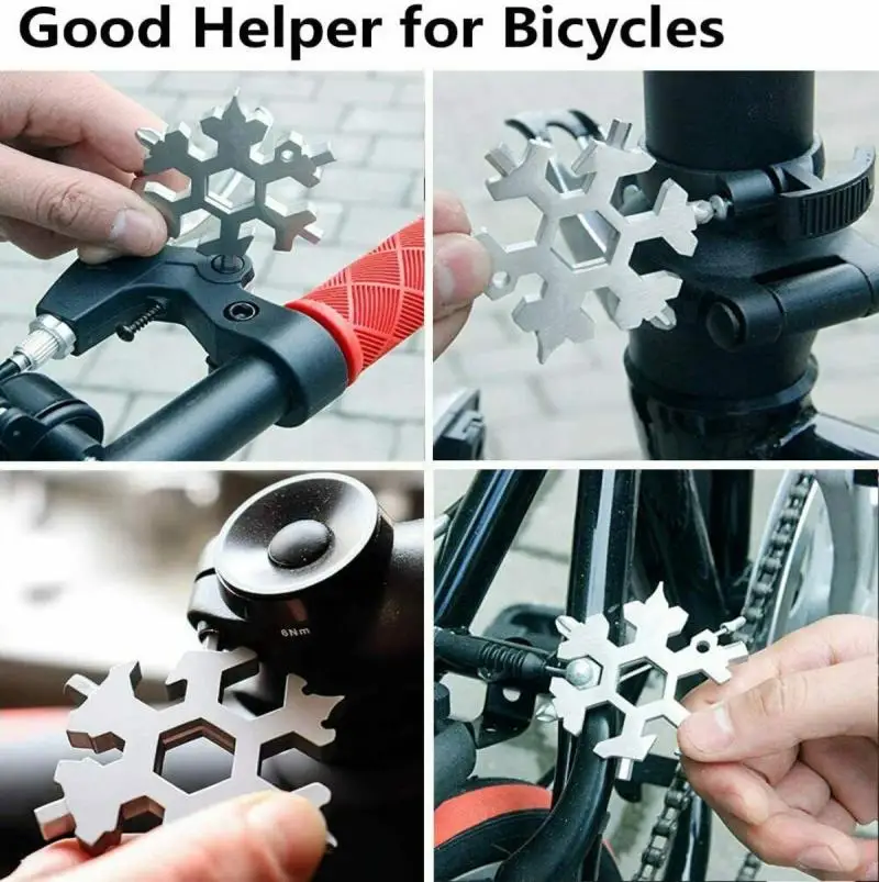 

Outdoor Snowflake Tool Card 18in1 Snowflake Tools Card Multi-functional Screwdriver Wrench Stainless Steel Material Cycling Tool