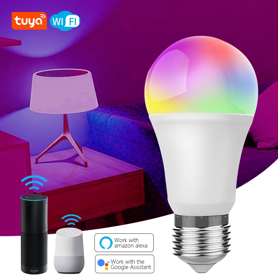 Умная лампа CBE Tuya Яндекс Алиса управление 9 Вт E27 WiFi Светодиодная RGB освещение