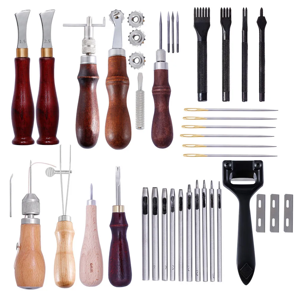 

1Set Leather Craft Tools Kit Hand Sewing Stitching Punch Carving Work Saddle Leathercraft Accessories Home Hand Tool Kits