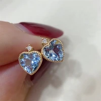 luxury gold plated resplendent blue heart crystal earring charm lady exquisite aaa zircon stud earring for women wedding jewelry