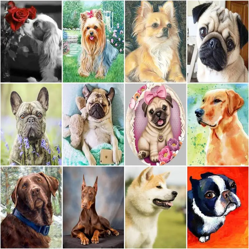 

CHENISTORY Diamond Painting Dog Animal Rhinestone Kit Full Square Round Drill Diamond Mosaic For Adults Children Cross Stitch Ho
