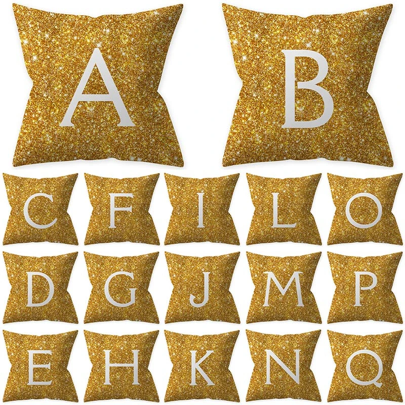 

1Pcs Alphabet Letter Golden Decorative Cushion Cover Polyester Throw Pillowcase 45*45CM Sofa Home Decorative PillowCover 41013