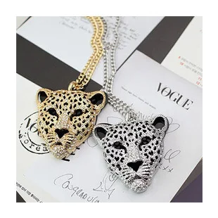

TSHOU436 Retro leopard pendant necklace fashion woman metal zircon necklace party jewelry necklace