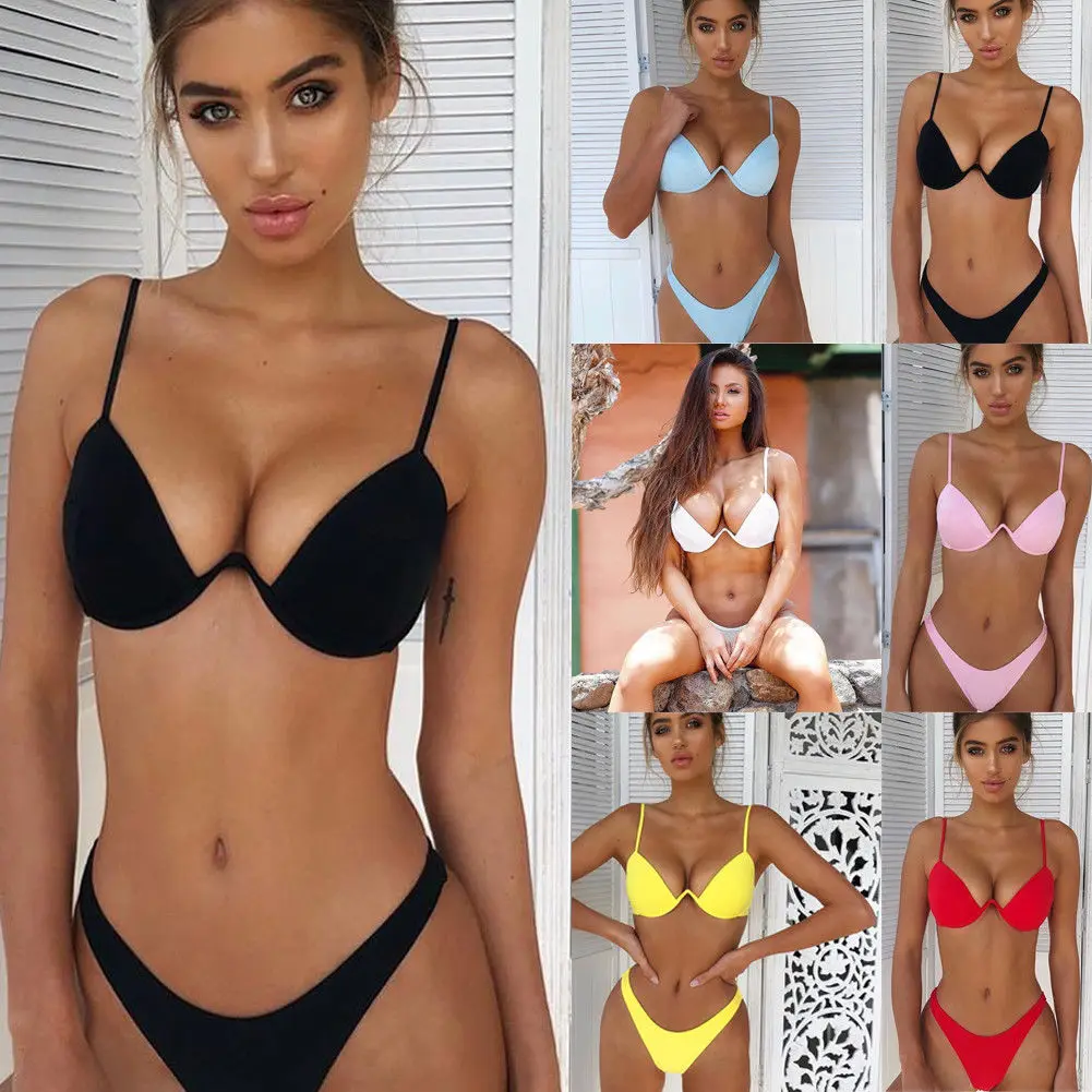 

Hirigin Underwire Sexy Thong Bikini Set Women Swimwear 2020 Push Up Padded Swimming Suit Women Bathing Suit Biquini14 Styles