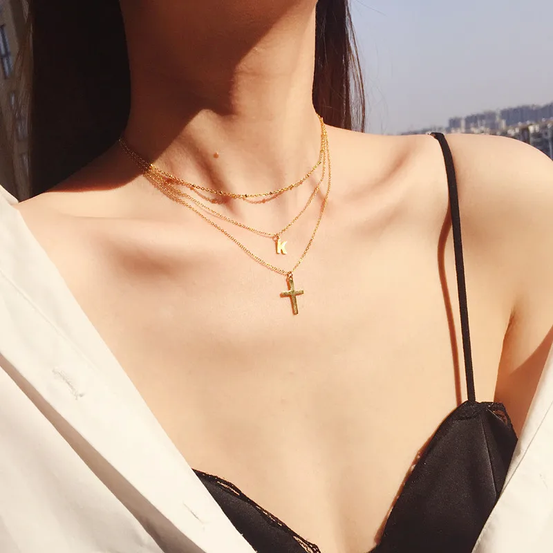 YUN RUO винтажное многослойное ожерелье с кулоном в виде креста модное розовое