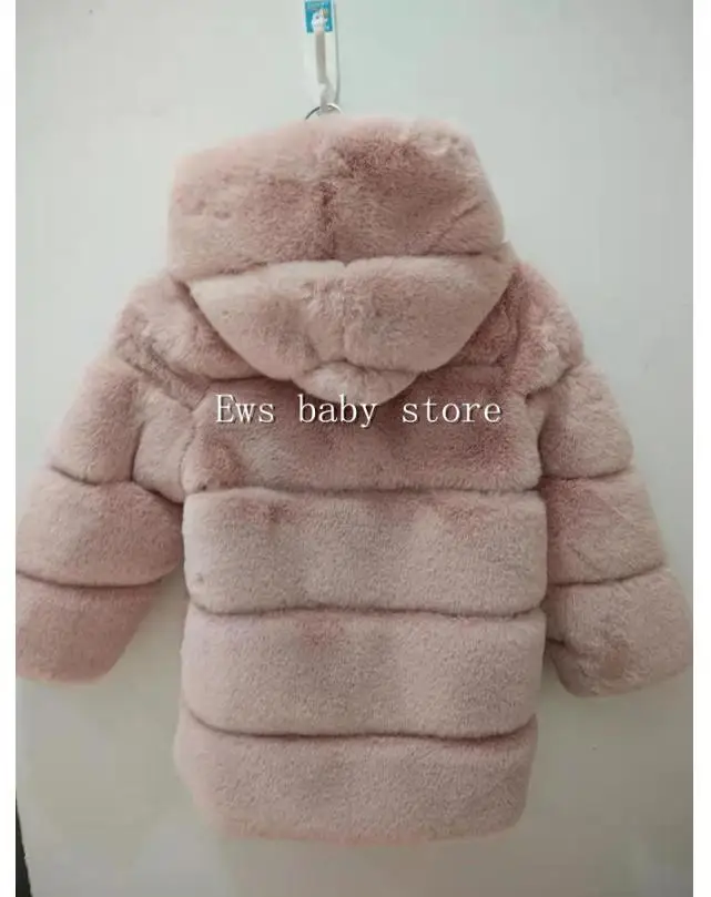 2-8 year Children's Faux Fur Coat Imitation Rex Rabbit Fur Girls Thicker kids Clothing Baby Winter warm Hooded Overcoat Y13