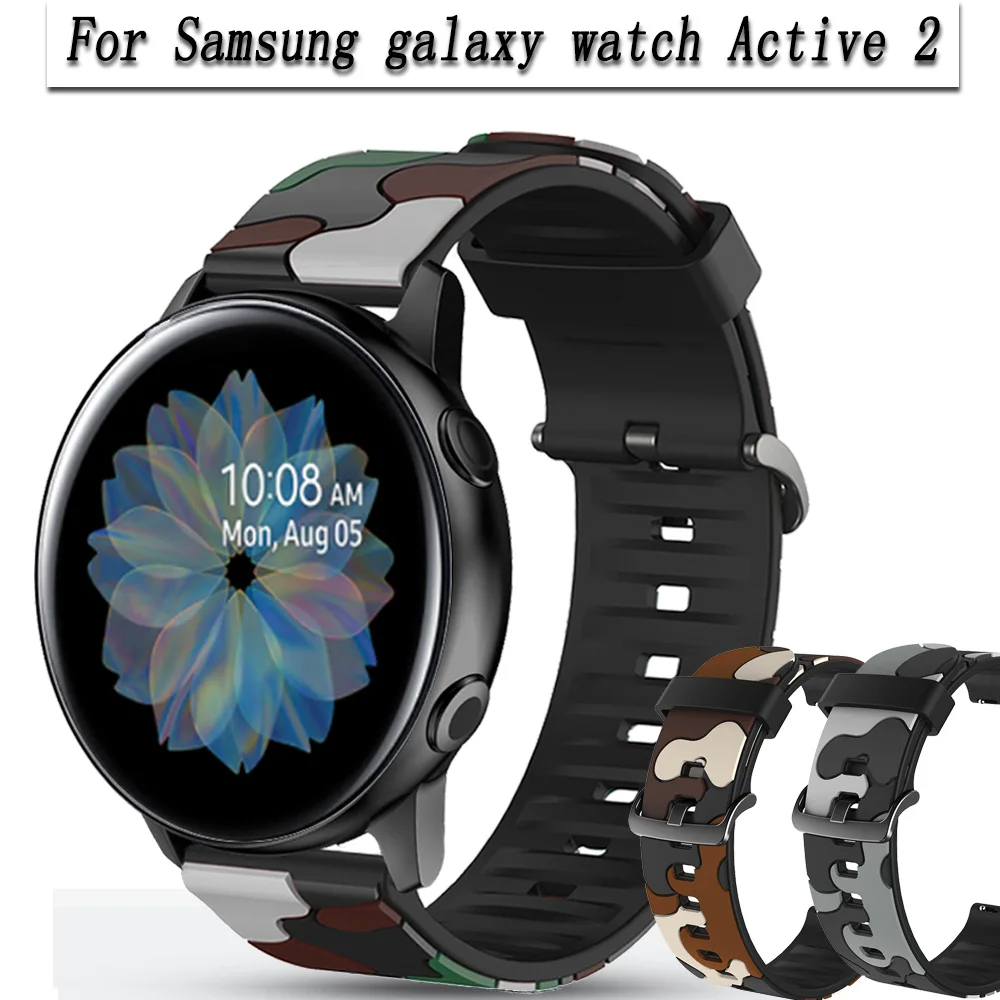 20 мм ремешок для часов Samsung galaxy Watch Active 2 40 44 спорта Active2 браслет камуфляж шаблон
