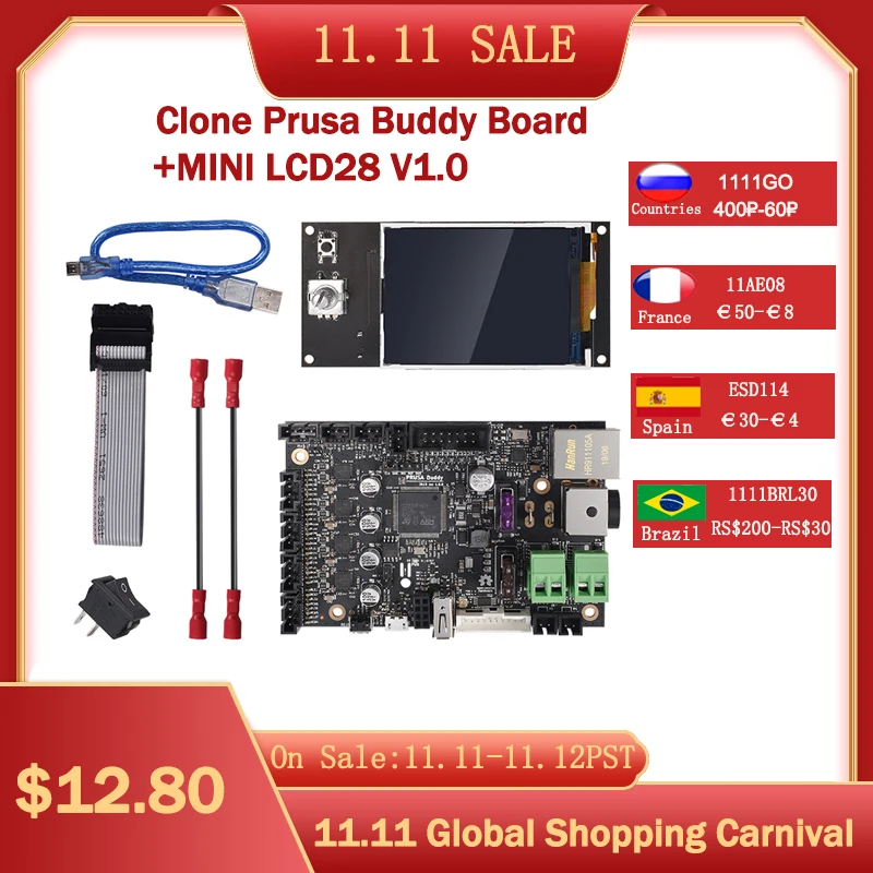 Clone Prusa Buddy плата управления 32 бит интегрированный TMC2209 Драйвер + мини LCD28 V1.0 экран 3D