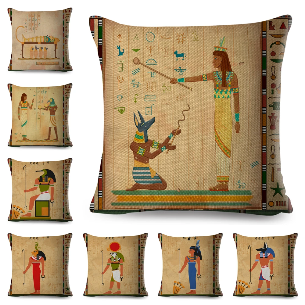 

Ancient Egypt Totem Pharaoh Cushion Cover Decor Cartoon Anubis Print for Sofa Home Pillow Case Polyester Pillowcase 45*45cm