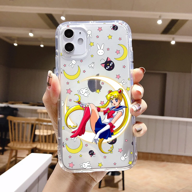 

PUNQZY Sailor Moon Cartoon Girl Gift Art Phone Case For iphone 12 11 PRO MAX 6S 7 8 Plus 7s XS XR XS MAX SE 2020 Soft TPU Cover
