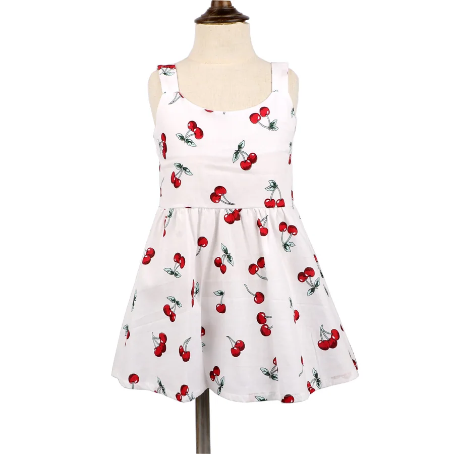 Детские платья без рукавов летние с принтом вишни и листьев для детей костюм