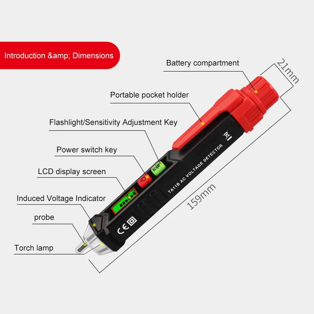 

Habotestx HT100E Intelligent Non-contact Pen Alarm AC voltage detector meter Tester Pen Sensor Tester