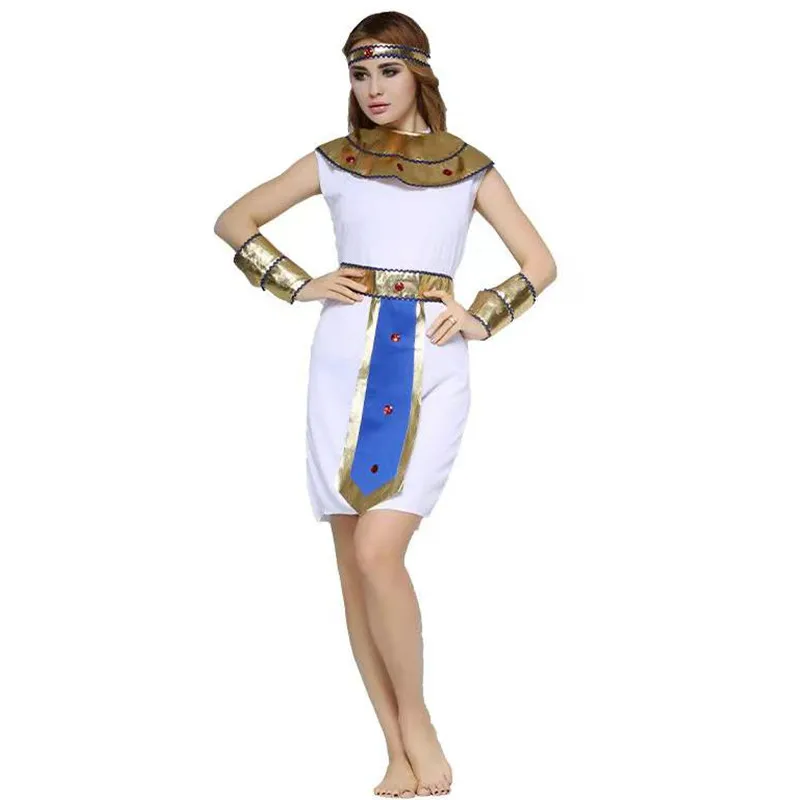 

White Woman Cleopatra Cosplay Female Halloween Queen Of Egypt Costumes Carnival Purim Masquerade Role Play Show Bar Party Dress